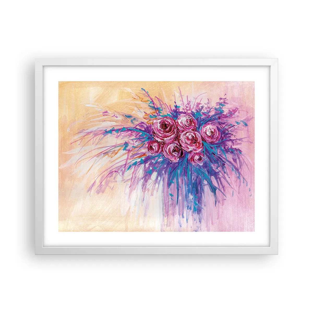 Póster en marco blanco - Fuente de rosas - 50x40 cm