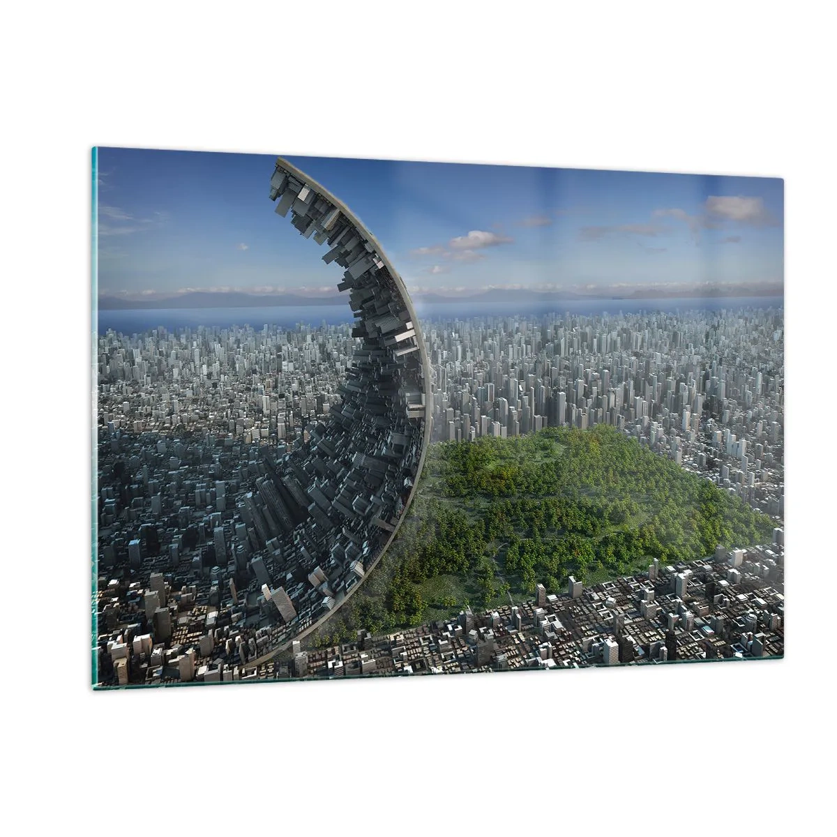 Cuadro sobre vidrio - Impresiones sobre Vidrio - Una ciudad con un espectacular efecto de refracción espacial - 120x80cm - La naturaleza es eterna - Decoración de pared moderna para salón y dormitorio ARTTOR