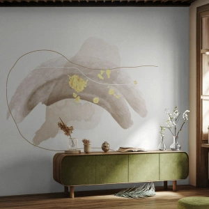 Fotomural Premium Sand - Una composición abstracta en beige y dorado sobre un fondo claro. - 100x70cm - Encontrado en el espacio - Decoración de pared moderna para salón y dormitorio ARTTOR