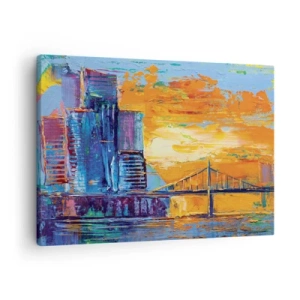 Cuadro sobre lienzo - Impresión de Imagen - Una ciudad colorida con un puente al atardecer - 70x50cm - Cultura y naturaleza - Decoración de pared moderna para salón y dormitorio ARTTOR