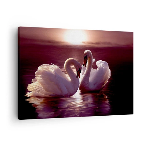 Cuadro sobre lienzo - Impresión de Imagen - Dos cisnes en un lago tranquilo al atardecer - 70x50cm - Hasta que la muerte nos separe - Decoración de pared moderna para salón y dormitorio ARTTOR