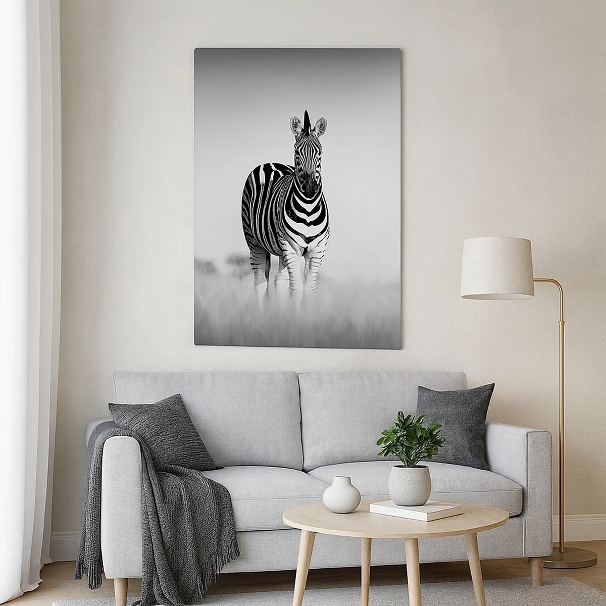 Cuadro sobre lienzo - Impresión de Imagen - Dos cebras en la sabana en estilo monocromático. - 50x70cm - Resulta que el mundo es blanco y negro - Decoración de pared moderna para salón y dormitorio ARTTOR