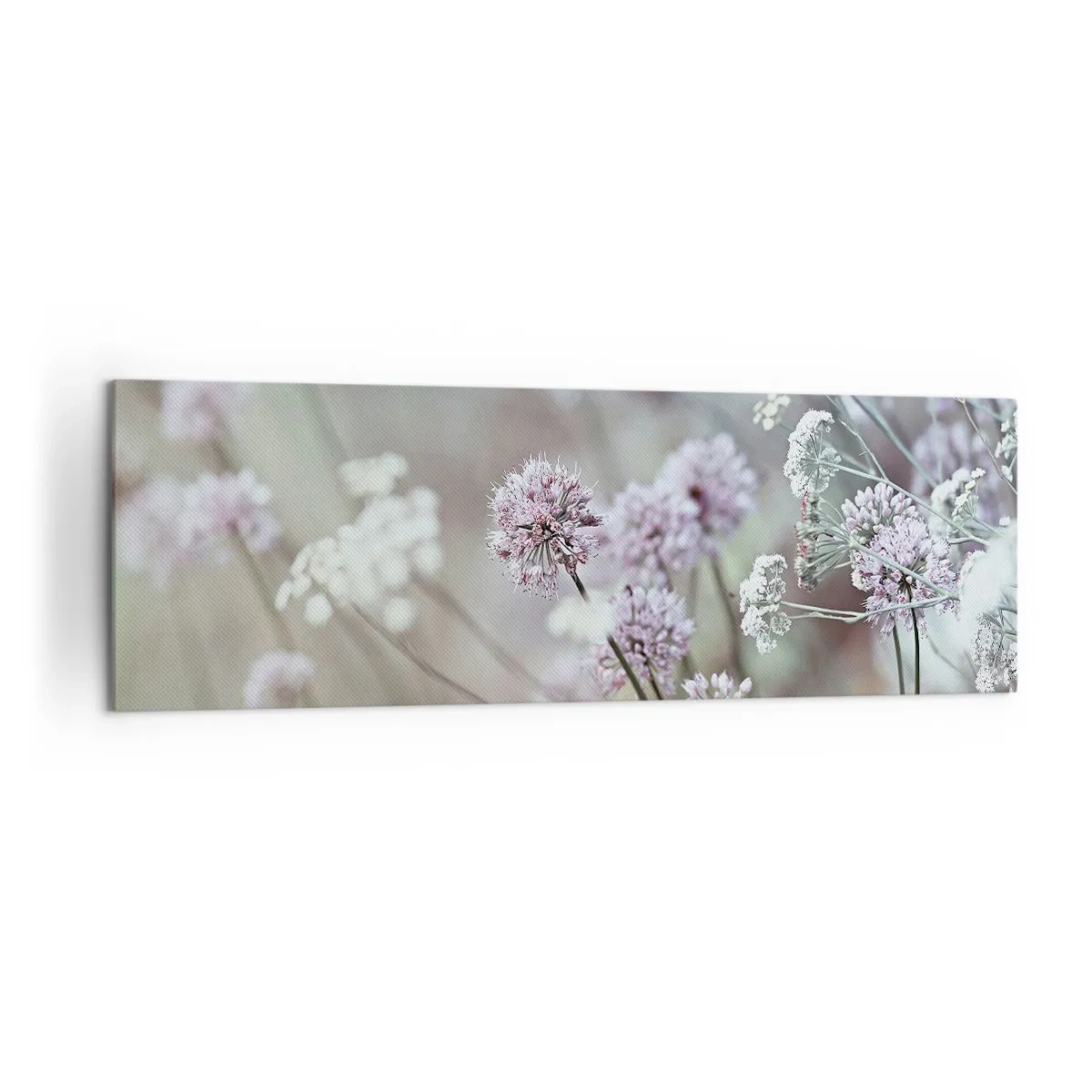 Cuadro sobre lienzo - Impresión de Imagen - Delicadas flores en tonos pastel. - 160x50cm - Dulces filigranas de hierbas - Decoración de pared moderna para salón y dormitorio ARTTOR