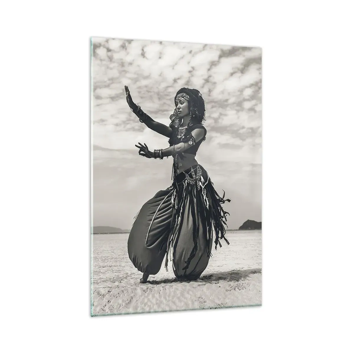 Cuadro sobre vidrio - Impresiones sobre Vidrio - Bailarina exótica con el desierto como telón de fondo - 80x120cm - Danza de las Islas del Sur - Decoración de pared moderna para salón y dormitorio ARTTOR
