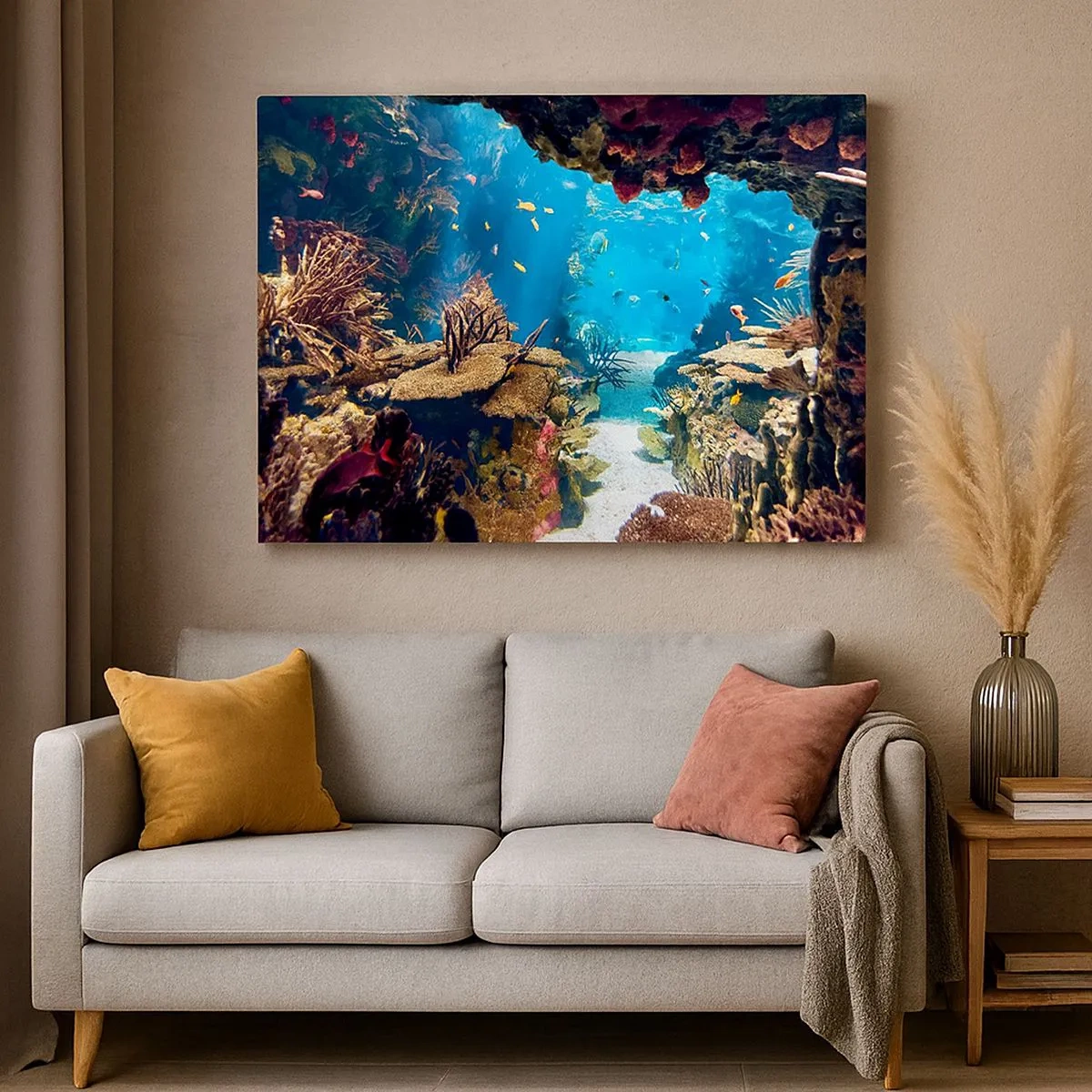 Cuadro sobre lienzo - Impresión de Imagen - Mundo submarino con arrecifes de coral y peces. - 70x50cm - Ni siquiera has soñado - Decoración de pared moderna para salón y dormitorio ARTTOR