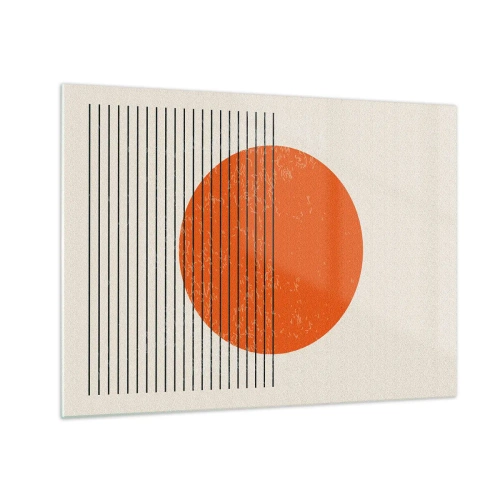 Cuadro sobre vidrio - Impresiones sobre Vidrio - Composición geométrica con círculo naranja y líneas. - 70x50cm - Siempre el sol - Decoración de pared moderna para salón y dormitorio ARTTOR