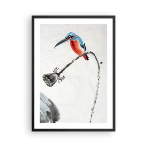 Póster en marco negro - Martín pescador colorido en una rama en estilo acuarela - 50x70cm - La vida de la pradera - Decoración de pared moderna para salón y dormitorio ARTTOR