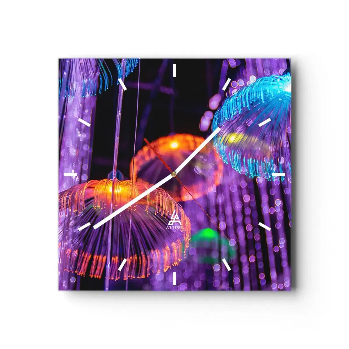 Reloj de pared - Reloj de vidrio - Medusas luminosas y coloridas en un entorno oscuro. - 30x30cm - Fuente luminosa - Decoración de pared moderna para salón y dormitorio ARTTOR