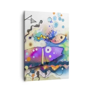 Cuadro sobre lienzo - Impresión de Imagen - Peces abstractos en una composición colorida y surrealista. - 50x70cm - ¡No hay palabras! - Decoración de pared moderna para salón y dormitorio ARTTOR