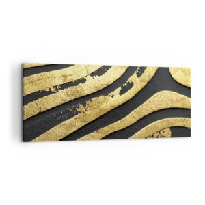 Cuadro sobre lienzo - Impresión de Imagen - Ondas abstractas doradas sobre un fondo negro - 120x50cm - Todo fluye - Decoración de pared moderna para salón y dormitorio ARTTOR