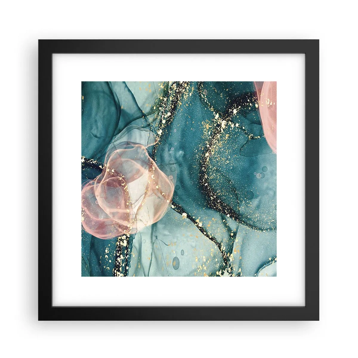 Póster en marco negro - Seda azul, tul rosa - 30x30 cm
