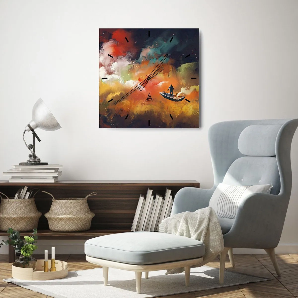 Reloj de pared - Reloj de vidrio - En barco por la galaxia - 40x40 cm