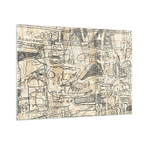 Cuadro sobre vidrio - Impresiones sobre Vidrio - Una estructura abstracta compleja con patrones geométricos y esquemáticos. - 100x70cm - A la espera de ser descifrado - Decoración de pared moderna para salón y dormitorio ARTTOR