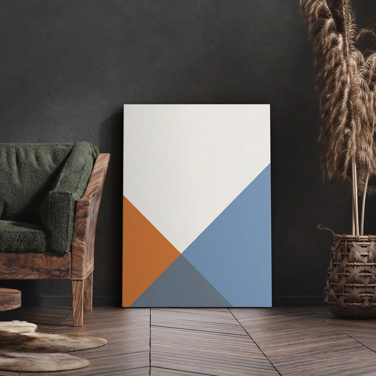 Cuadro sobre lienzo - Impresión de Imagen - Triángulos geométricos en tonos azules y naranjas. - 50x70cm - Desde el punto de vista de... - Decoración de pared moderna para salón y dormitorio ARTTOR