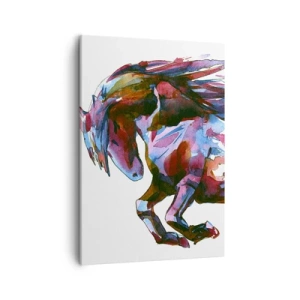 Cuadro sobre lienzo - Impresión de Imagen - Un caballo en colores abstractos dinámicos que simboliza la libertad. - 50x70cm - En éxtasis - Decoración de pared moderna para salón y dormitorio ARTTOR