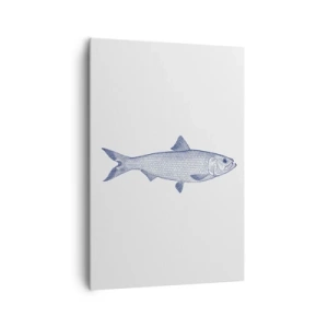 Cuadro sobre lienzo - Impresión de Imagen - Ilustración de un pez en tonos azules sobre un fondo claro. - 70x100cm - Saludos desde los mares del norte - Decoración de pared moderna para salón y dormitorio ARTTOR