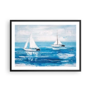 Póster en marco negro - Yates en el mar azul en estilo artístico. - 70x50cm - Con un amigo a tu lado - Decoración de pared moderna para salón y dormitorio ARTTOR