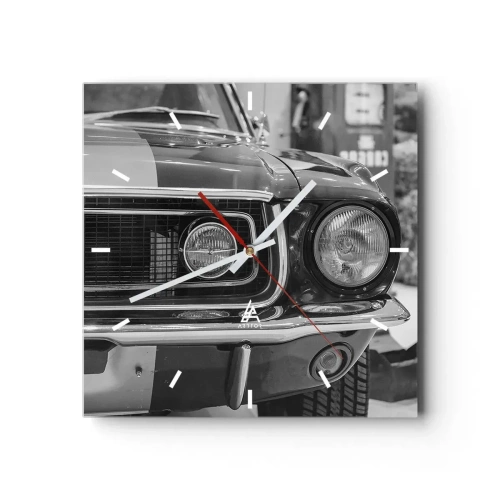 Reloj de pared - Reloj de vidrio - Capó de coche clásico en blanco y negro - 30x30cm - Paseo rudo - Decoración de pared moderna para salón y dormitorio ARTTOR