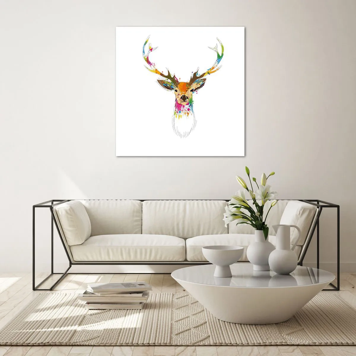 Cuadro sobre vidrio - Impresiones sobre Vidrio - Un suave ciervo bañado en color - 60x60 cm