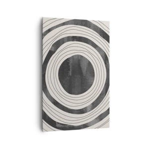 Cuadro sobre lienzo - Impresión de Imagen - Círculos concéntricos en blanco y negro sobre un fondo claro - 80x120cm - En el centro mismo - Decoración de pared moderna para salón y dormitorio ARTTOR