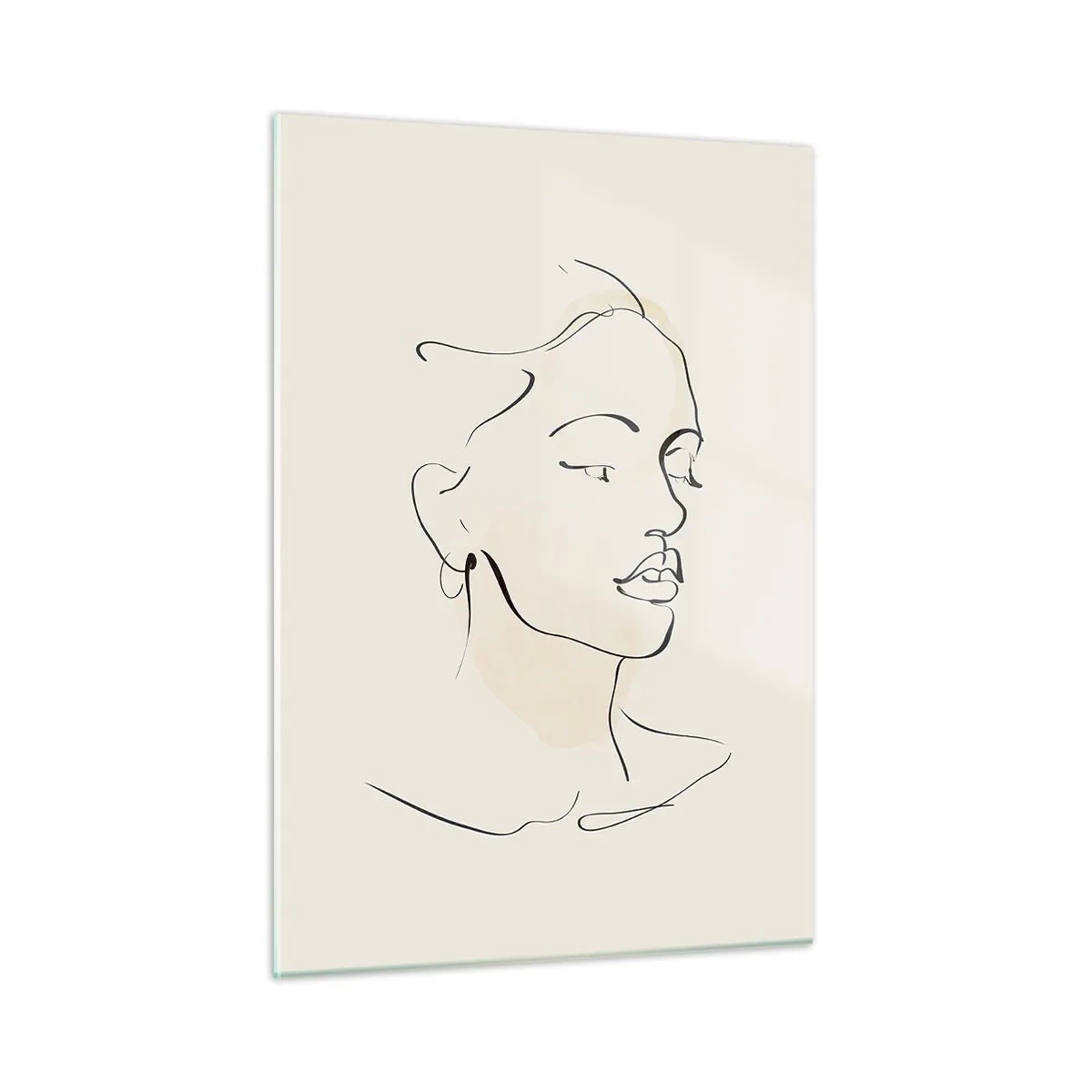Cuadro sobre vidrio - Impresiones sobre Vidrio - Un retrato lineal femenino sobre un fondo claro con sombras delicadas. - 50x70cm - Líneas que muestran seguridad - Decoración de pared moderna para salón y dormitorio ARTTOR