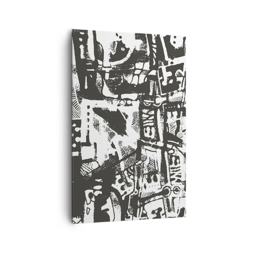 Cuadro sobre lienzo - Impresión de Imagen - Patrón retro monocromático abstracto - 80x120cm - ¿Orden o caos? - Decoración de pared moderna para salón y dormitorio ARTTOR
