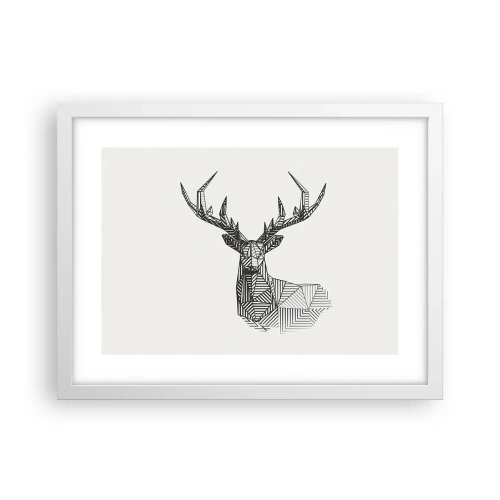 Póster en marco blanco - Ciervo en estilo cubista - 40x30 cm