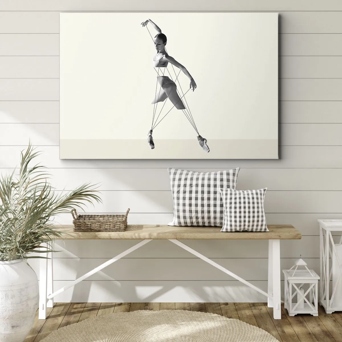 Cuadro sobre lienzo - Impresión de Imagen - Bailarina en interpretación geométrica con líneas. - 120x80cm - Títere de sí misma - Decoración de pared moderna para salón y dormitorio ARTTOR