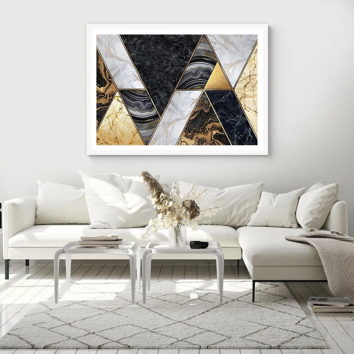 Póster en marco blanco - Collage de piedras - 50x40 cm