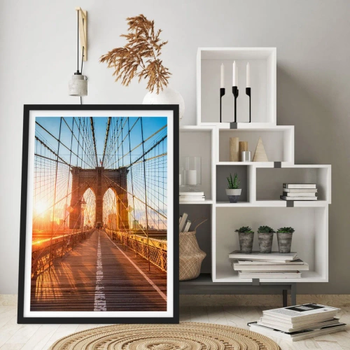 Póster en marco negro - En el puente dorado - 40x50 cm