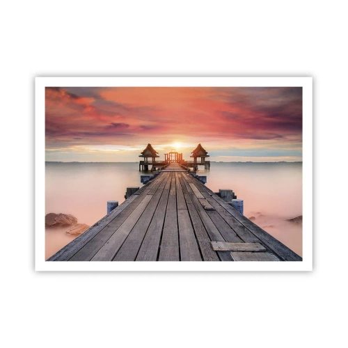 Póster - Muelle de madera que conduce a los miradores al atardecer - 100x70cm - De este a oeste - Decoración de pared moderna para salón y dormitorio ARTTOR