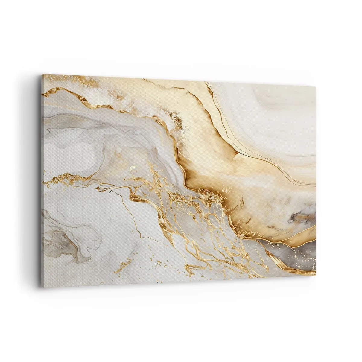 Cuadro sobre lienzo - Impresión de Imagen - Patrones abstractos de oro y mármol sobre un fondo claro. - 120x80cm - Abstracción: belleza y bondad - Decoración de pared moderna para salón y dormitorio ARTTOR