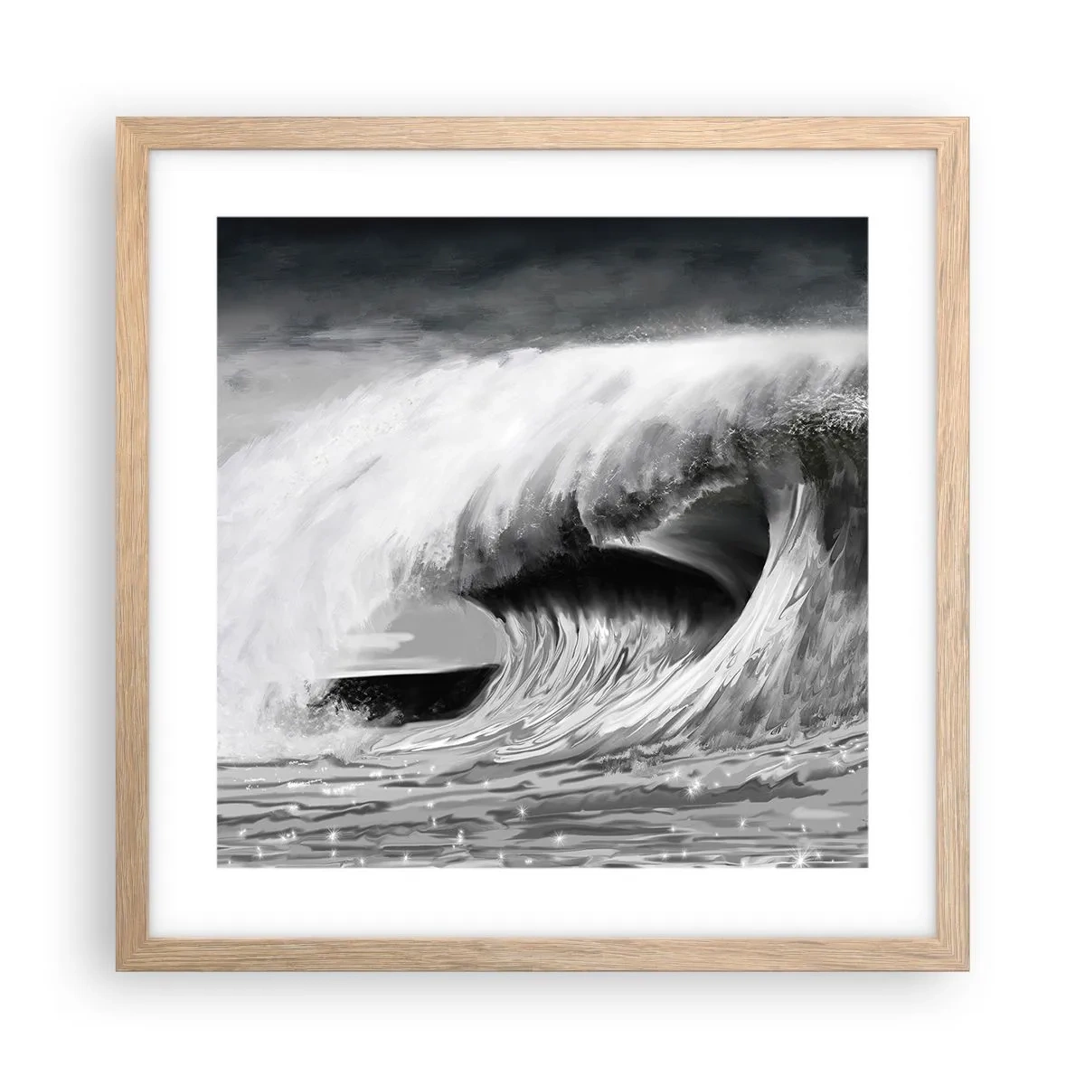 Póster en marco roble claro - La ira del océano - 40x40 cm