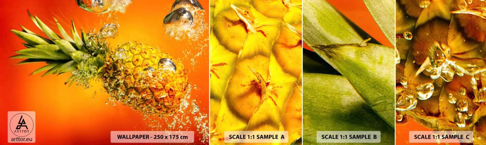 Muestra De Fotomural Standard Eco - Jugosa frescura tropical - Fruta, Piña, Agua - 100x30 cm