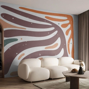 Fotomural Standard Eco - Ondas abstractas en tonos marrones, naranjas y verdes. - 100x70cm - Composición orgánica - Decoración de pared moderna para salón y dormitorio ARTTOR