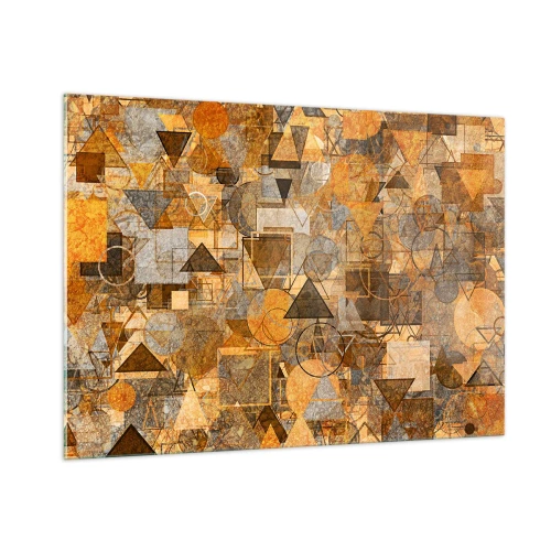 Cuadro sobre vidrio - Impresiones sobre Vidrio - Composición geométrica abstracta en tonos cálidos. - 100x70cm - El mundo en formas - Decoración de pared moderna para salón y dormitorio ARTTOR