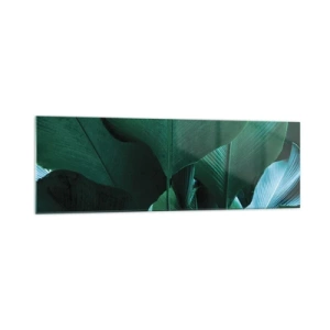 Cuadro sobre vidrio - Impresiones sobre Vidrio - Hojas verdes en una composición minimalista. - 160x50cm - De cara a la luz - Decoración de pared moderna para salón y dormitorio ARTTOR