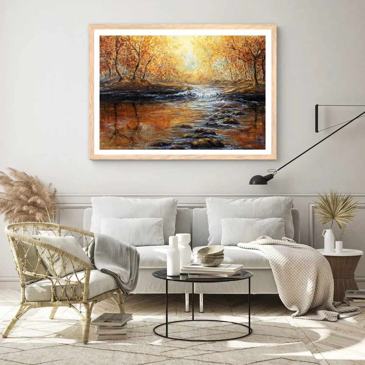 Póster en marco roble claro - Arroyo de oro - 91x61 cm