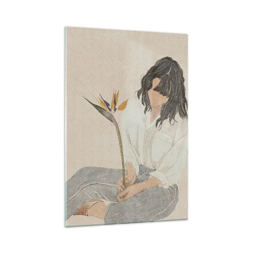 Cuadro sobre vidrio - Impresiones sobre Vidrio - Retrato con una flor exótica - 70x100 cm