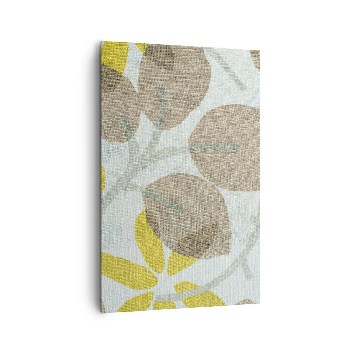 Cuadro sobre lienzo - Impresión de Imagen - Hojas abstractas en tonos beige y amarillo. - 80x120cm - Composición a pleno sol - Decoración de pared moderna para salón y dormitorio ARTTOR