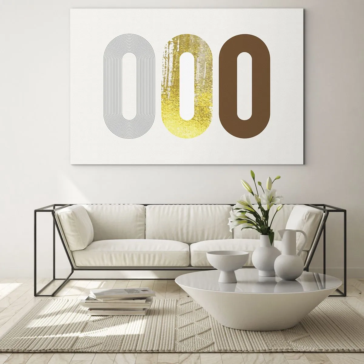 Cuadro sobre vidrio - Impresiones sobre Vidrio - Gráficos geométricos modernos en oro y bronce. - 70x50cm - ¡Ooo! - Decoración de pared moderna para salón y dormitorio ARTTOR