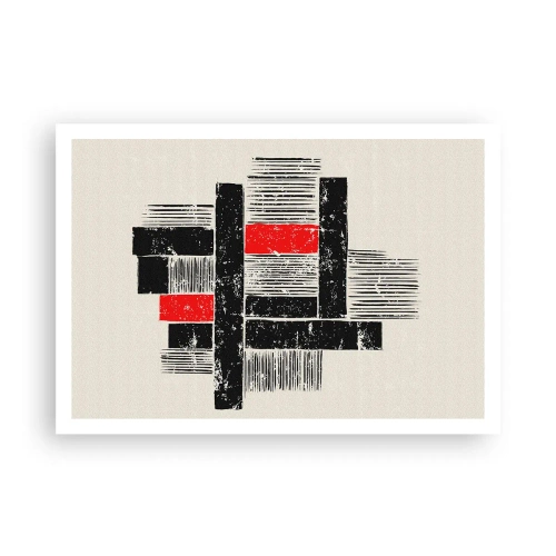 Póster - Composición geométrica abstracta en negro y rojo. - 100x70cm - Rojo y negro - Decoración de pared moderna para salón y dormitorio ARTTOR