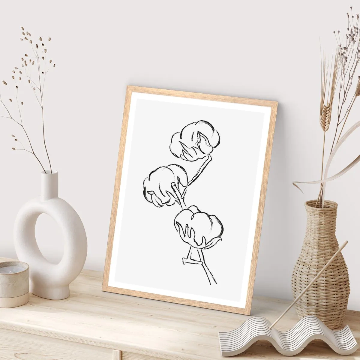 Póster en marco roble claro - Plumón de algodón - 70x100 cm