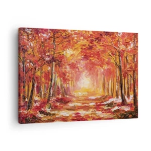Cuadro sobre lienzo - Impresión de Imagen - Bosque otoñal en tonos cobre y dorado. - 70x50cm - Bosque de cobre - Decoración de pared moderna para salón y dormitorio ARTTOR