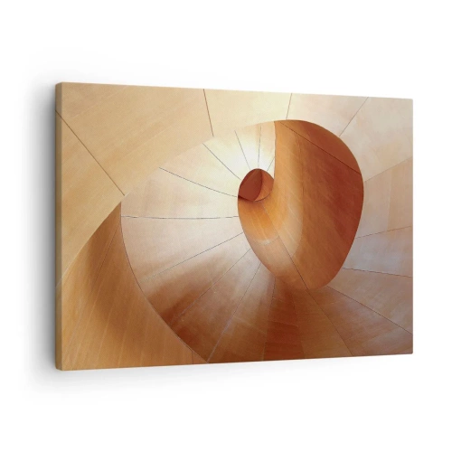 Cuadro sobre lienzo - Impresión de Imagen - Espiral abstracta en tonos madera y marrón claro. - 70x50cm - Serpentina arquitectónica - Decoración de pared moderna para salón y dormitorio ARTTOR