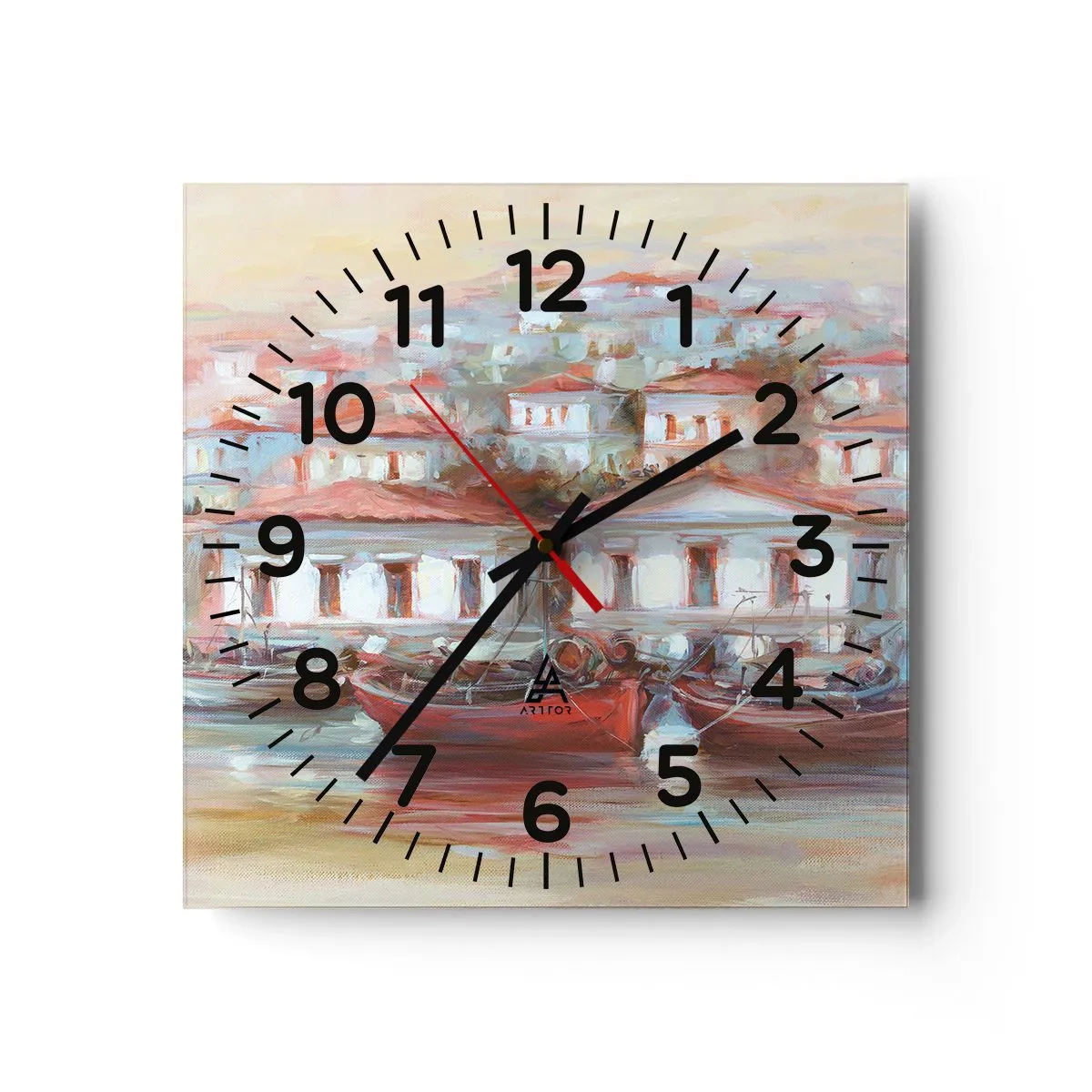Reloj de pared - Reloj de vidrio - Ciudad feliz - 30x30 cm