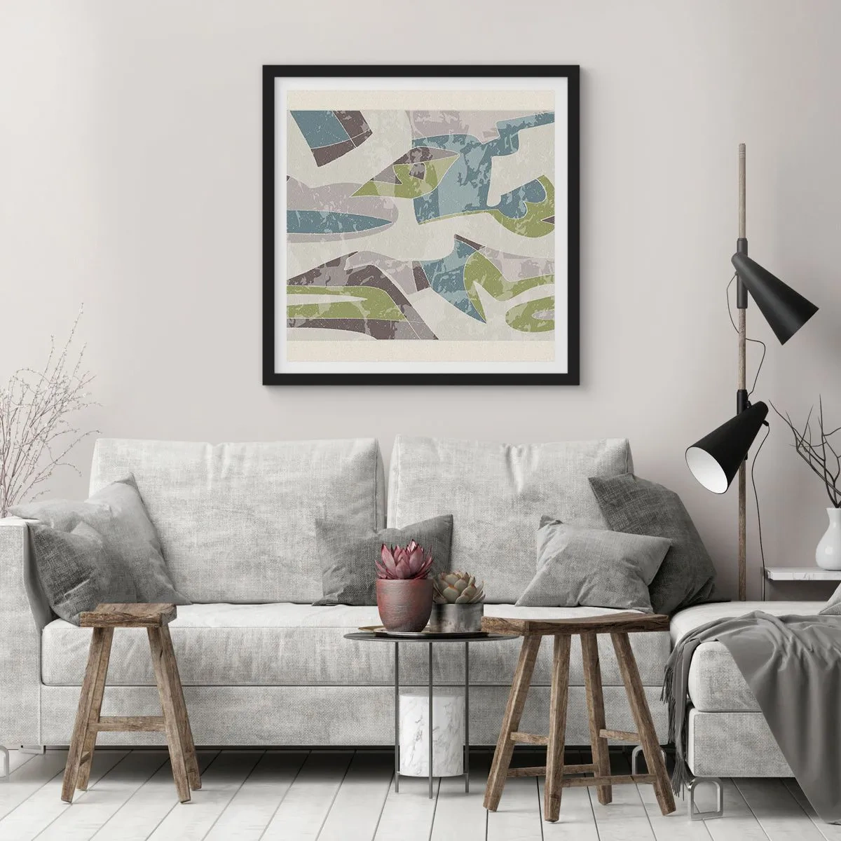 Póster en marco negro - Composición tras vidriera - 30x30 cm