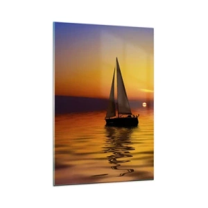 Cuadro sobre vidrio - Impresiones sobre Vidrio - Un velero en un mar tranquilo al atardecer. - 80x120cm - Qué tranquilo el anochecer… - Decoración de pared moderna para salón y dormitorio ARTTOR