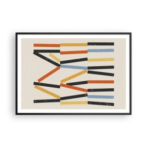 Póster en marco negro - Composición abstracta con rectángulos de colores y negros en disposición horizontal. - 100x70cm - Composición horizontal - Decoración de pared moderna para salón y dormitorio ARTTOR