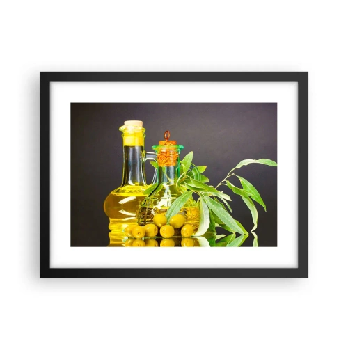 Póster en marco negro - Bodegón con aceitunas y aceite - 40x30 cm